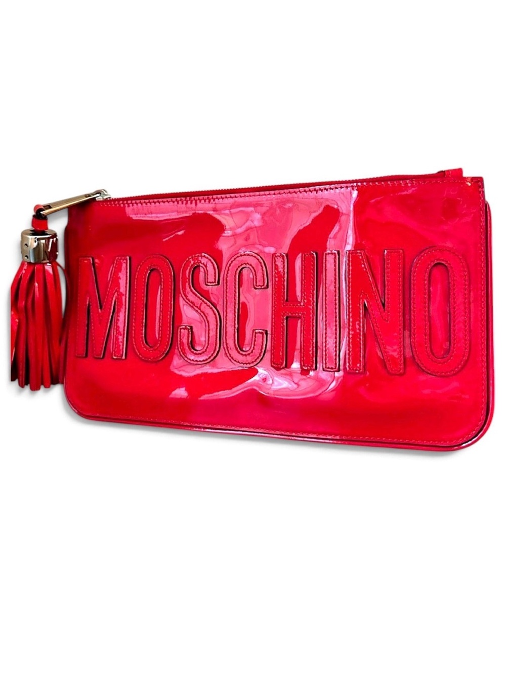 Moschino Red Patent Leather Clutch